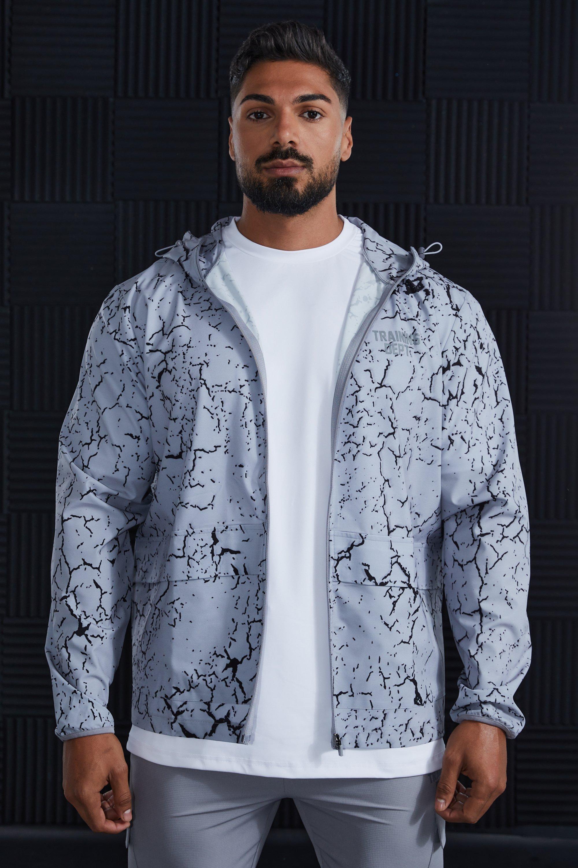 Men s Active Training Dept Marble Print Windbreaker Boohoo UK